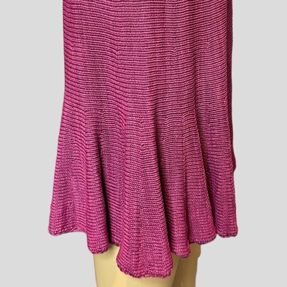 Tamara Catz Trumpet Knit Skirt Medium Burgundy High Rise Knee Length Ruffle Hem - Picture 9 of 15